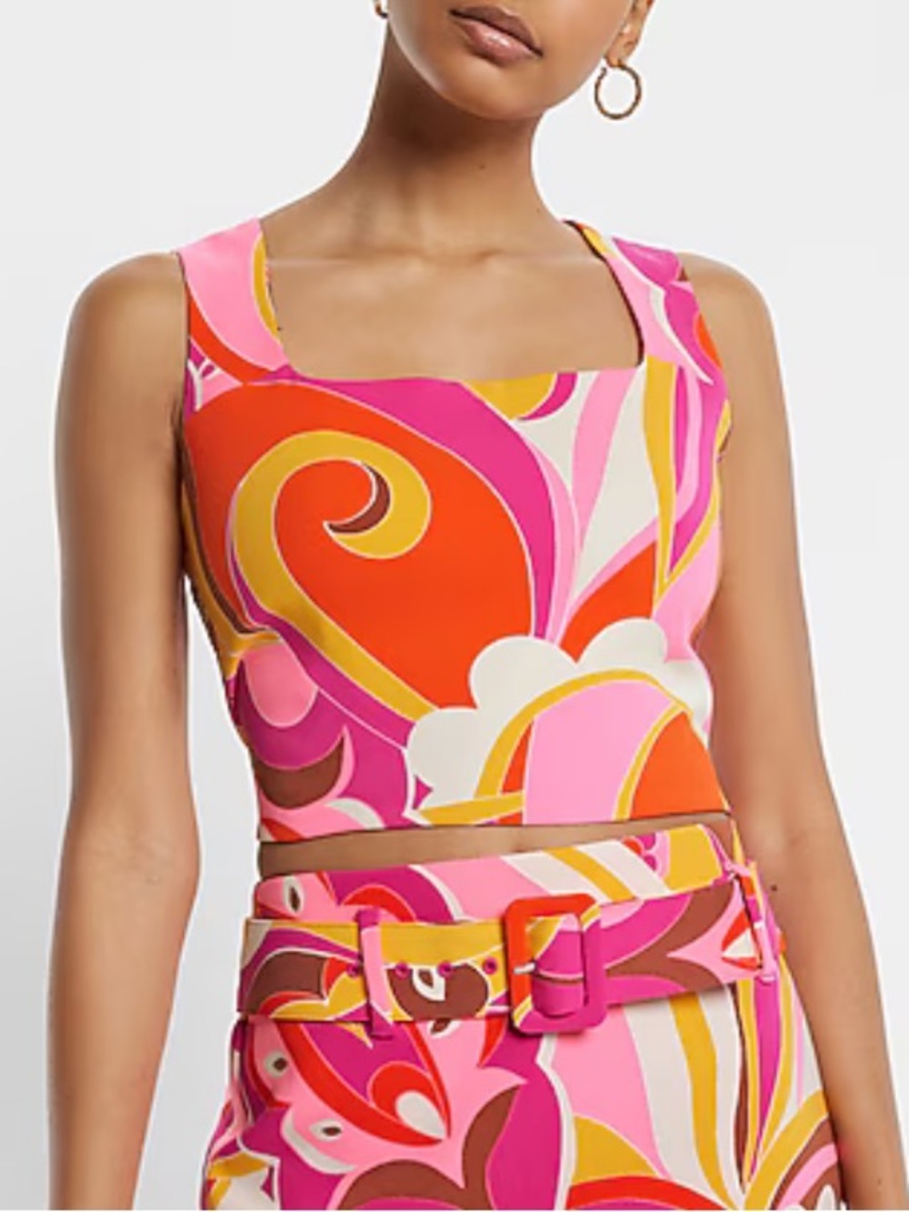 Colorful Psychedelic Print 70s Inspired Square Neck Crop Top From Express XS